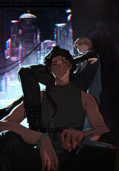 The Black Cat &amp; His Rabid Dog - My OCs Sun (pale hair) and Arcas (ponytail).