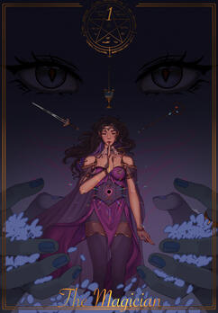 The Magician - An illustration of Erethea channeling Yai's powers (OCs), following the theme of The Magician's card in tarot.