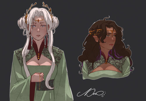 I could never live up to your name - My OCs, Vrajna (white hair), and Erethea (brown hair), one being constantly compared to the other.
